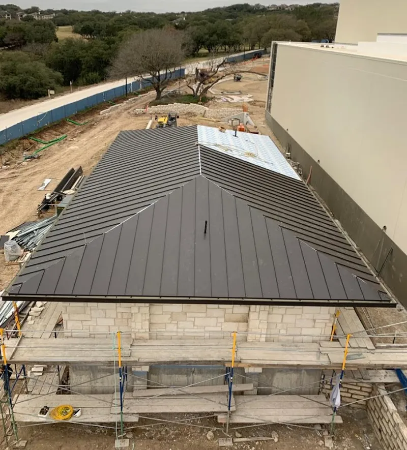 Metal roof new construction with scaffolding in Mamakating